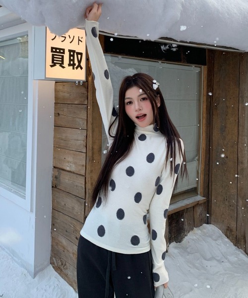 SHERU（シェル）の「フロッキー ドット ハイネック ロンT（Tシャツ/カットソー・レディース・アイボリー/グレー・M）」の14枚目の写真