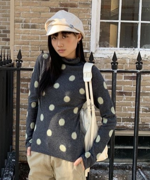SHERU（シェル）の「フロッキー ドット ハイネック ロンT（Tシャツ/カットソー・レディース・アイボリー/グレー・M）」の16枚目の写真