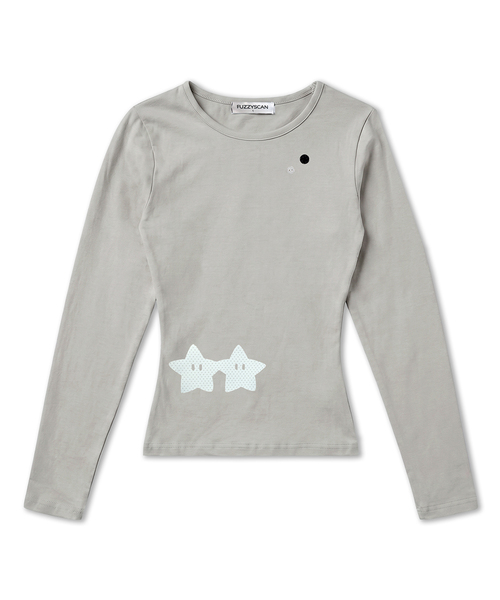 FUZZY SCAN(ファジスキャン)の「ボタンホールドハンドロングスリーブ10カラー(Tシャツ/カットソー・レディース・ライトグレー/ホワイト/ベージュ/クリーム/スカイブルー/パープル/チャコールグレー/ネイビー/カーキ/ピンク・ONE SIZE)」の4枚目の写真