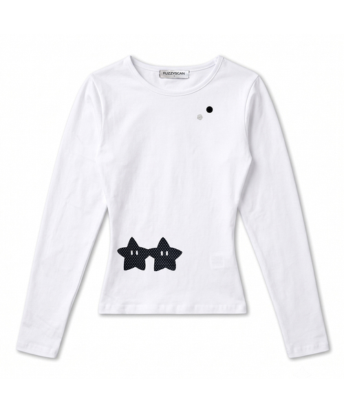FUZZY SCAN(ファジスキャン)の「ボタンホールドハンドロングスリーブ10カラー(Tシャツ/カットソー・レディース・ライトグレー/ホワイト/ベージュ/クリーム/スカイブルー/パープル/チャコールグレー/ネイビー/カーキ/ピンク・ONE SIZE)」の2枚目の写真