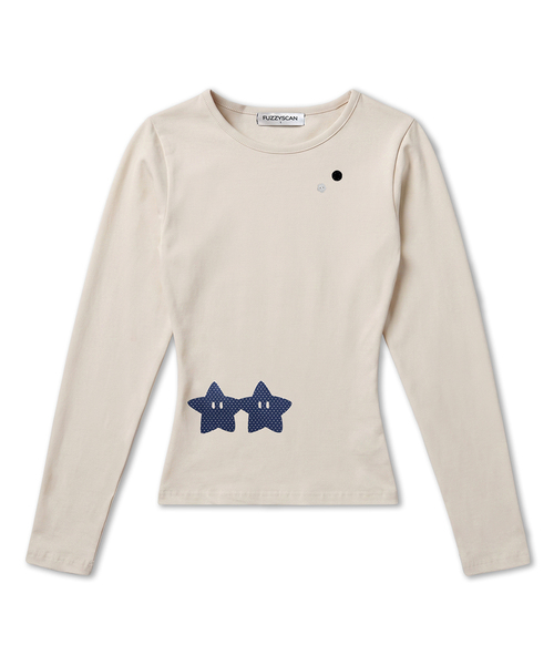 FUZZY SCAN(ファジスキャン)の「ボタンホールドハンドロングスリーブ10カラー(Tシャツ/カットソー・レディース・ライトグレー/ホワイト/ベージュ/クリーム/スカイブルー/パープル/チャコールグレー/ネイビー/カーキ/ピンク・ONE SIZE)」の5枚目の写真