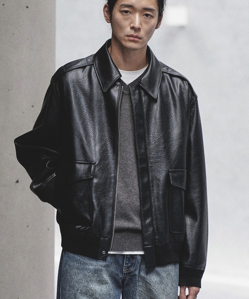 WYM LIDNM(ウィム バイ リドム)の「A-2 ARTIFICIAL GRAIN FLIGHT JACKET(ブルゾン・メンズ・ブラック/ダークブラウン・S/XS/M/L)」の3枚目の写真