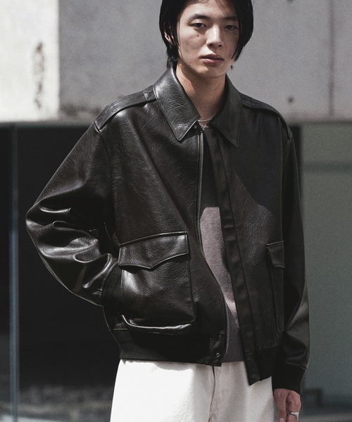 WYM LIDNM(ウィム バイ リドム)の「A-2 ARTIFICIAL GRAIN FLIGHT JACKET(ブルゾン・メンズ・ブラック/ダークブラウン・S/XS/M/L)」の5枚目の写真
