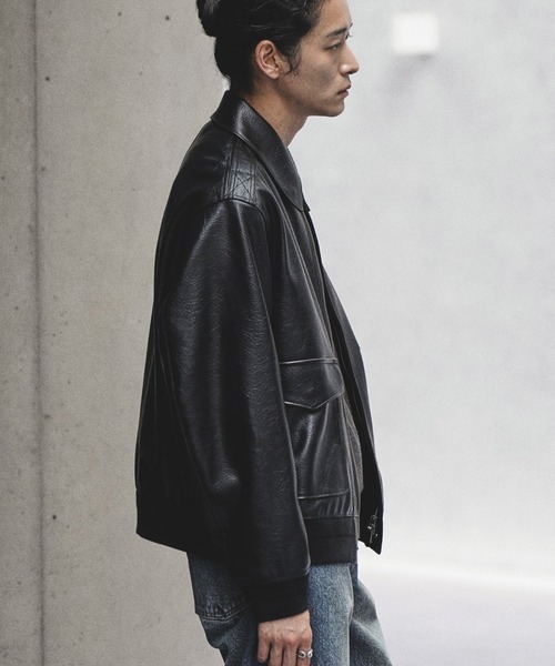 WYM LIDNM(ウィム バイ リドム)の「A-2 ARTIFICIAL GRAIN FLIGHT JACKET(ブルゾン・メンズ・ブラック/ダークブラウン・S/XS/M/L)」の6枚目の写真