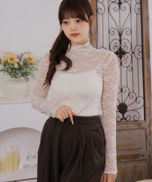 Anely(アネリー)の「レースハイネックシアートップス(その他トップス・レディース・ブラック/アイボリー/ブラウン・FREE)」の2枚目の写真