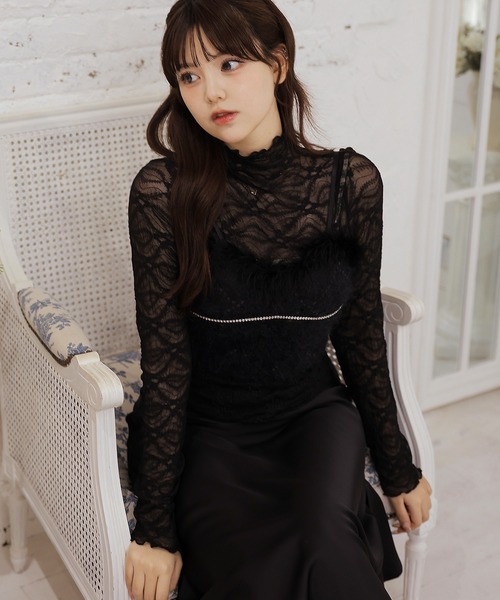 Anely(アネリー)の「レースハイネックシアートップス(その他トップス・レディース・ブラック/アイボリー/ブラウン・FREE)」の1枚目の写真