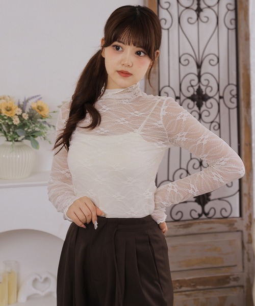 Anely(アネリー)の「レースハイネックシアートップス(その他トップス・レディース・ブラック/アイボリー/ブラウン・FREE)」の4枚目の写真