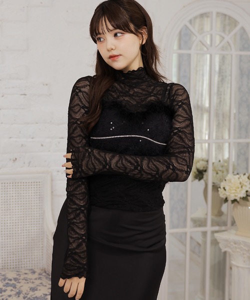 Anely(アネリー)の「レースハイネックシアートップス(その他トップス・レディース・ブラック/アイボリー/ブラウン・FREE)」の10枚目の写真