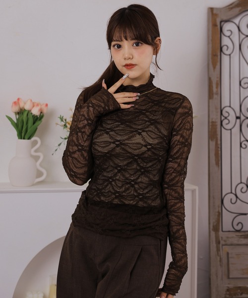 Anely(アネリー)の「レースハイネックシアートップス(その他トップス・レディース・ブラック/アイボリー/ブラウン・FREE)」の11枚目の写真