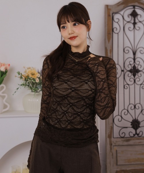Anely(アネリー)の「レースハイネックシアートップス(その他トップス・レディース・ブラック/アイボリー/ブラウン・FREE)」の12枚目の写真