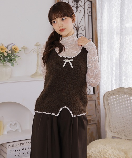 Anely(アネリー)の「レースハイネックシアートップス(その他トップス・レディース・ブラック/アイボリー/ブラウン・FREE)」の5枚目の写真