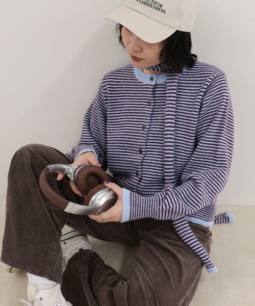 fredy emue(フレディエミュ)の「ボウタイ付きボーダーニットカーディガン(ニット/セーター・レディース・ブルー系その他/ブラック系その他/ブラウン系その他・38)」の17枚目の写真
