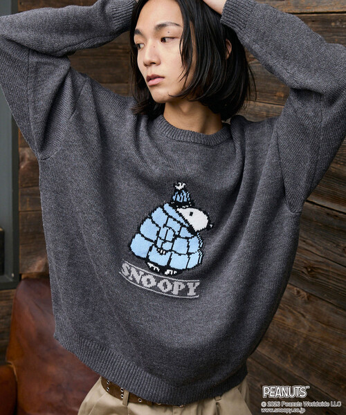 PUBLUX(パブリュクス)の「PUBLUX/パブリュクス THE PEANUTS/Snoopy/Woodstock/スヌーピー/ウッドストック デザインニット 限定展開(ニット/セーター・メンズ・グレー/レッド/ブラウン/イエロー/ダークブラウン・SMALL/LARGE/MEDIUM)」の7枚目の写真