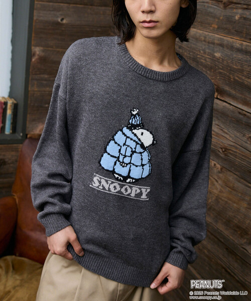 PUBLUX(パブリュクス)の「PUBLUX/パブリュクス THE PEANUTS/Snoopy/Woodstock/スヌーピー/ウッドストック デザインニット 限定展開(ニット/セーター・メンズ・グレー/レッド/ブラウン/イエロー/ダークブラウン・SMALL/LARGE/MEDIUM)」の8枚目の写真