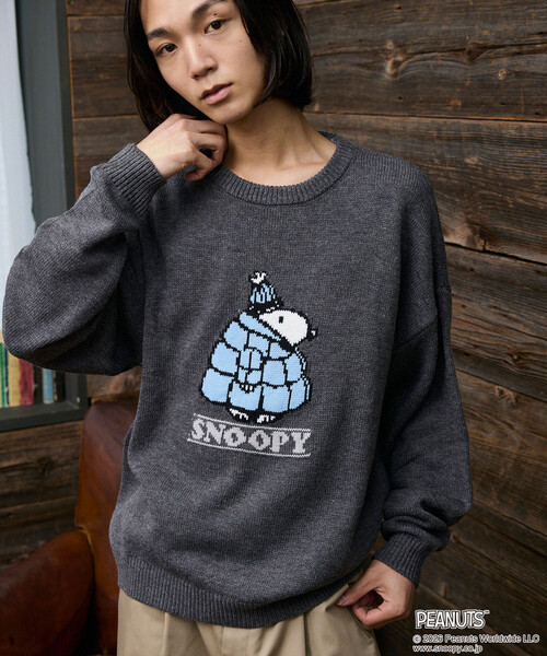 PUBLUX(パブリュクス)の「PUBLUX/パブリュクス THE PEANUTS/Snoopy/Woodstock/スヌーピー/ウッドストック デザインニット 限定展開(ニット/セーター・メンズ・グレー/レッド/ブラウン/イエロー/ダークブラウン・SMALL/LARGE/MEDIUM)」の11枚目の写真