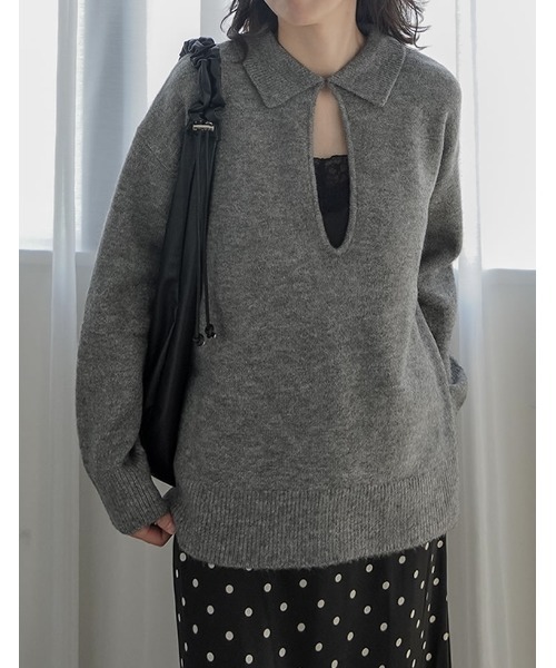 Re:EDIT（リエディ）の「[2026AW PRE ORDER]アルパカタッチホック付き2WAYニットトップス（ニット/セーター・レディース・アイボリー/ブラウン/ベージュ/グレー/ブラック・LARGE/MEDIUM）」の3枚目の写真