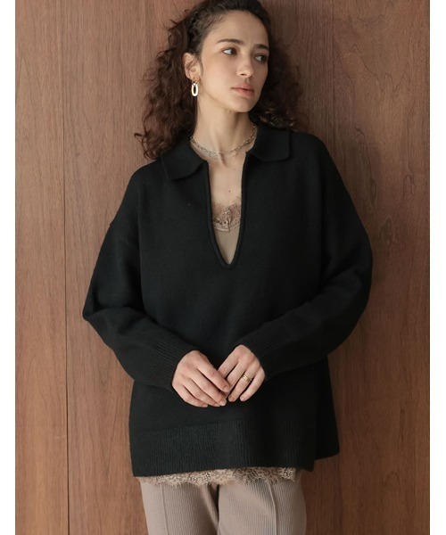 Re:EDIT（リエディ）の「[2026AW PRE ORDER]アルパカタッチホック付き2WAYニットトップス（ニット/セーター・レディース・アイボリー/ブラウン/ベージュ/グレー/ブラック・LARGE/MEDIUM）」の8枚目の写真