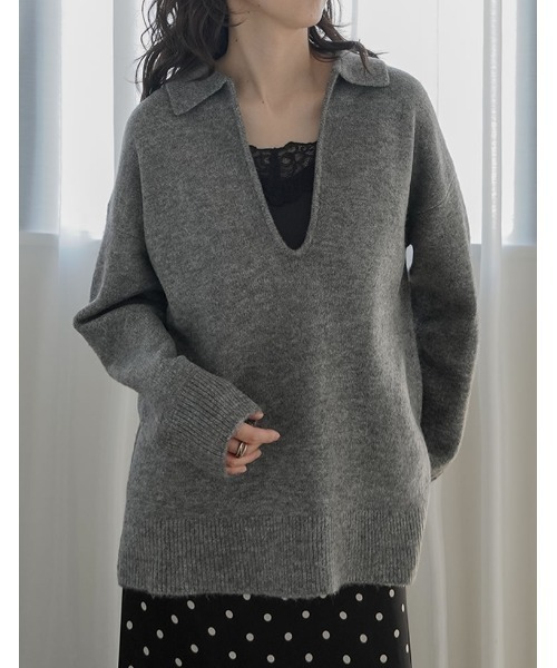 Re:EDIT（リエディ）の「[2026AW PRE ORDER]アルパカタッチホック付き2WAYニットトップス（ニット/セーター・レディース・アイボリー/ブラウン/ベージュ/グレー/ブラック・LARGE/MEDIUM）」の12枚目の写真