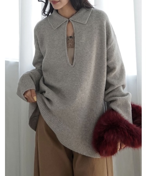 Re:EDIT（リエディ）の「[2026AW PRE ORDER]アルパカタッチホック付き2WAYニットトップス（ニット/セーター・レディース・アイボリー/ブラウン/ベージュ/グレー/ブラック・LARGE/MEDIUM）」の15枚目の写真