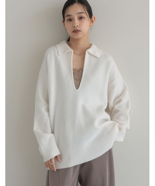 Re:EDIT（リエディ）の「[2026AW PRE ORDER]アルパカタッチホック付き2WAYニットトップス（ニット/セーター・レディース・アイボリー/ブラウン/ベージュ/グレー/ブラック・LARGE/MEDIUM）」の22枚目の写真
