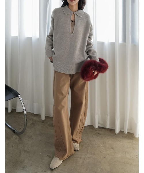 Re:EDIT（リエディ）の「[2026AW PRE ORDER]アルパカタッチホック付き2WAYニットトップス（ニット/セーター・レディース・アイボリー/ブラウン/ベージュ/グレー/ブラック・LARGE/MEDIUM）」の13枚目の写真