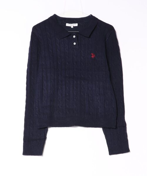 U.S. POLO ASSN.(ユーエスポロアッスン)の「【U.S. POLO ASSN./ユーエスポロアッスン】【コンパクトすぎずルーズすぎない絶妙なサイズ感】ケーブルニットポロシャツ ケーブル編み 配色デザイン 柔らかい カジュアル きれいめ(ポロシャツ・レディース・ネイビー/ワイン/アイボリー/グリーン・MEDIUM/LARGE)」の3枚目の写真
