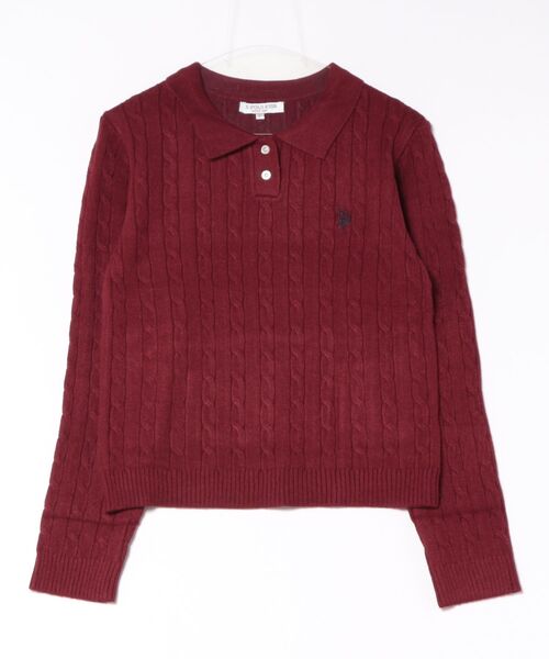U.S. POLO ASSN.(ユーエスポロアッスン)の「【U.S. POLO ASSN./ユーエスポロアッスン】【コンパクトすぎずルーズすぎない絶妙なサイズ感】ケーブルニットポロシャツ ケーブル編み 配色デザイン 柔らかい カジュアル きれいめ(ポロシャツ・レディース・ネイビー/ワイン/アイボリー/グリーン・MEDIUM/LARGE)」の4枚目の写真