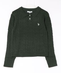 【U.S. POLO ASSN./ユーエスポロアッスン】【コンパクトすぎずルーズすぎない絶妙なサイズ感】ケーブルニットポロシャツ ケーブル編み 配色デザイン 柔らかい カジュアル きれいめ