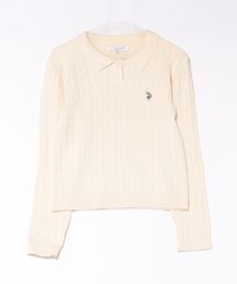 【U.S. POLO ASSN./ユーエスポロアッスン】【コンパクトすぎずルーズすぎない絶妙なサイズ感】ケーブルニットポロシャツ ケーブル編み 配色デザイン 柔らかい カジュアル きれいめ
