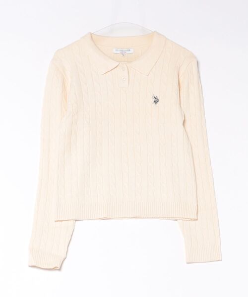 U.S. POLO ASSN.(ユーエスポロアッスン)の「【U.S. POLO ASSN./ユーエスポロアッスン】【コンパクトすぎずルーズすぎない絶妙なサイズ感】ケーブルニットポロシャツ ケーブル編み 配色デザイン 柔らかい カジュアル きれいめ(ポロシャツ・レディース・ネイビー/ワイン/アイボリー/グリーン・MEDIUM/LARGE)」の2枚目の写真