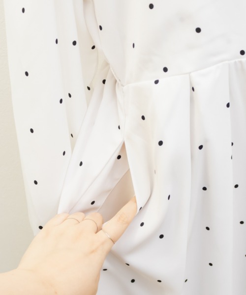CLETTE(クレット)の「ドット柄カシュクール風フリルワンピース(ワンピース・レディース・ブラック/オフホワイト・3L/LL/4L)」の21枚目の写真