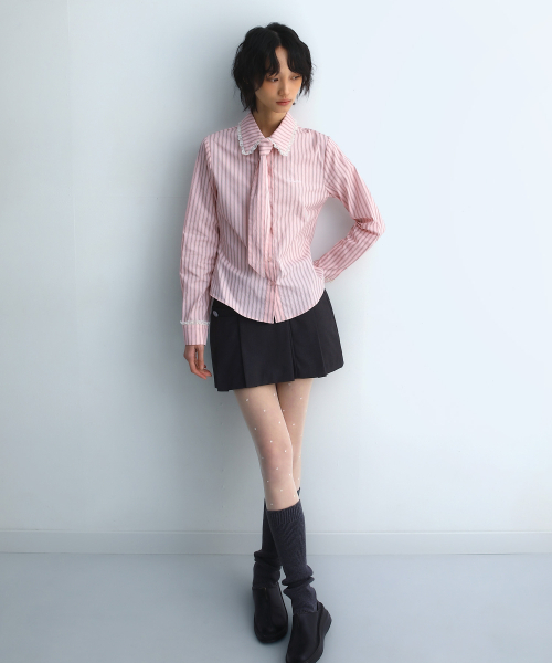 BadBlue(バッドブルー)の「Stripe Lace Tie Shirt Pink(シャツ/ブラウス・レディース・その他・FREE)」の5枚目の写真