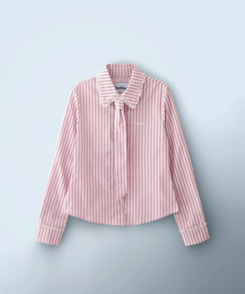BadBlue(バッドブルー)の「Stripe Lace Tie Shirt Pink(シャツ/ブラウス・レディース・その他・FREE)」の7枚目の写真