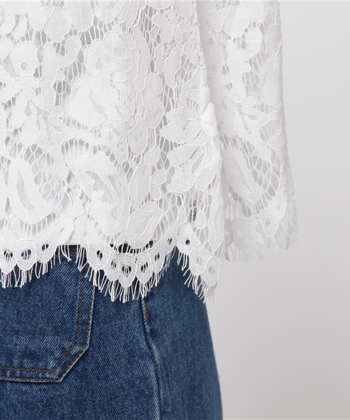 E hyphen world gallery（イーハイフンワールドギャラリー）の「・インナｰキャミ付きレｰスフリルプルオｰバｰ（Tシャツ/カットソー・レディース・オフホワイト/ブラック・FREE）」の9枚目の写真