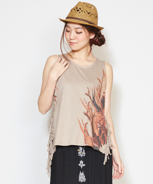 チャイハネ（チャイハネ）の「【チャイハネ】ドリームキャッチャーフリンジタンクトップ（タンクトップ・レディース・ホワイト/ベージュ/グレー・FREE）」の3枚目の写真