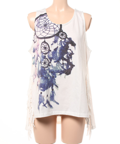 チャイハネ（チャイハネ）の「【チャイハネ】ドリームキャッチャーフリンジタンクトップ（タンクトップ・レディース・ホワイト/ベージュ/グレー・FREE）」の6枚目の写真