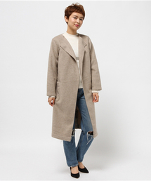 LBC | ポリウールノーカラーニュアンス衿コート(ノーカラージャケット)