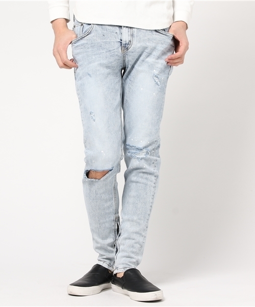 JACKROSE（ジャックローズ）の「ZIPダメージスキニーデニム（デニムパンツ・メンズ・ブラック/サックスブルー・L/M/S）」の2枚目の写真