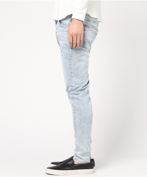 JACKROSE（ジャックローズ）の「ZIPダメージスキニーデニム（デニムパンツ・メンズ・ブラック/サックスブルー・L/M/S）」の3枚目の写真