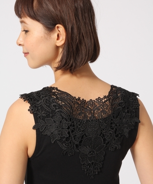 GLOBAL WORK（グローバルワーク）の「【抗菌防臭】バックフラワーレースタンク/764068（タンクトップ・レディース・ネイビー/ダークブラウン/ベージュ系その他/ワインレッド/ホワイト/ブラック・SMALL/LARGE/MEDIUM）」の2枚目の写真