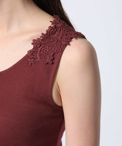 GLOBAL WORK（グローバルワーク）の「【抗菌防臭】バックフラワーレースタンク/764068（タンクトップ・レディース・ネイビー/ダークブラウン/ベージュ系その他/ワインレッド/ホワイト/ブラック・SMALL/LARGE/MEDIUM）」の8枚目の写真