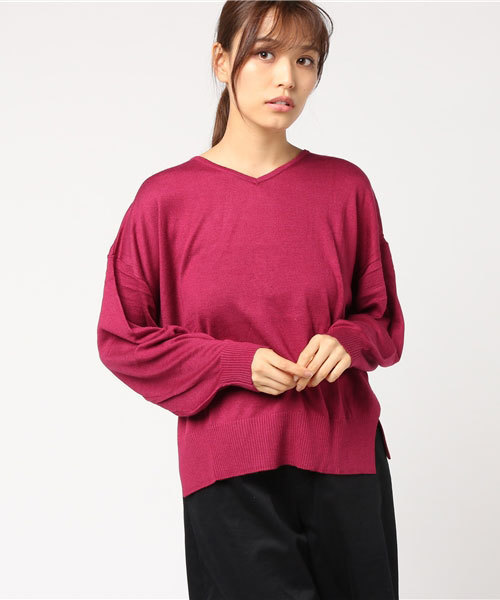 earth music&ecology（アースミュージックアンドエコロジー）の「バックVマルカンニットプルオーバー（ニット/セーター・レディース・ブラック/アイボリー/キャメル/ブルーグリーン/スモークピンク・FREE）」の5枚目の写真