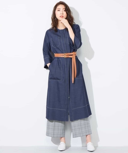 MICHEL KLEIN(ミッシェル・クラン)の「ノーカラーデニムワンピース(ワンピース)」|ネイビー
