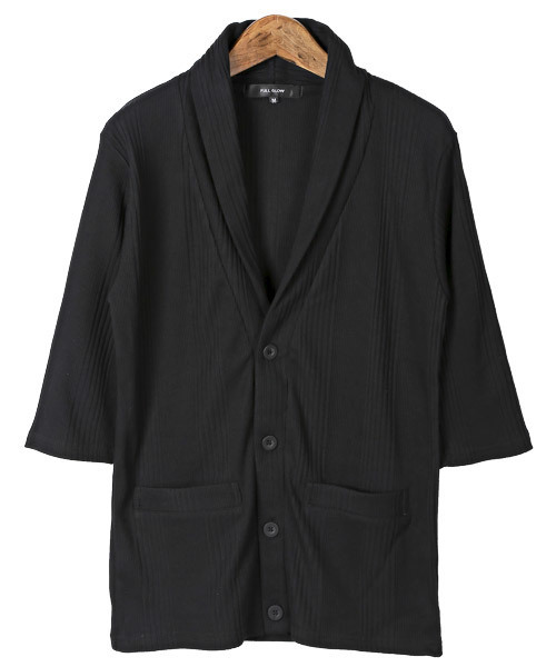 LUXSTYLE(ラグスタイル)の「ランダムテレコリブ7分袖ショールカラーカーディガン(カーディガン/ボレロ・メンズ・ホワイト/ブラック/ネイビー/グレー/レッド/ブルー/ブラック系その他/ワイン・M/L/XL)」の10枚目の写真