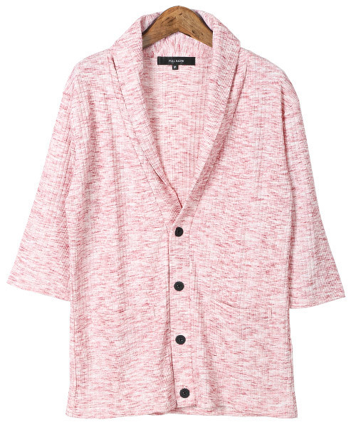 LUXSTYLE(ラグスタイル)の「ランダムテレコリブ7分袖ショールカラーカーディガン(カーディガン/ボレロ・メンズ・ホワイト/ブラック/ネイビー/グレー/レッド/ブルー/ブラック系その他/ワイン・M/L/XL)」の15枚目の写真