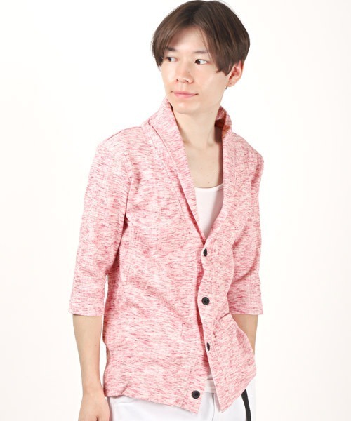 LUXSTYLE(ラグスタイル)の「ランダムテレコリブ7分袖ショールカラーカーディガン(カーディガン/ボレロ・メンズ・ホワイト/ブラック/ネイビー/グレー/レッド/ブルー/ブラック系その他/ワイン・M/L/XL)」の7枚目の写真