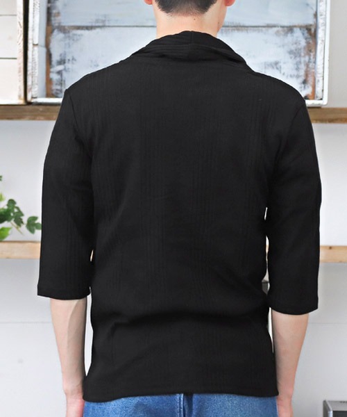 LUXSTYLE(ラグスタイル)の「ランダムテレコリブ7分袖ショールカラーカーディガン(カーディガン/ボレロ・メンズ・ホワイト/ブラック/ネイビー/グレー/レッド/ブルー/ブラック系その他/ワイン・M/L/XL)」の21枚目の写真