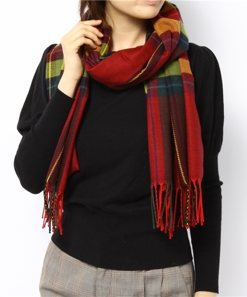 Ray BEAMS(レイビームス)の「□CORNILLON / タータンチェック ストール(マフラー・レディース・レッド/ネイビー・ONE SIZE)」の2枚目の写真