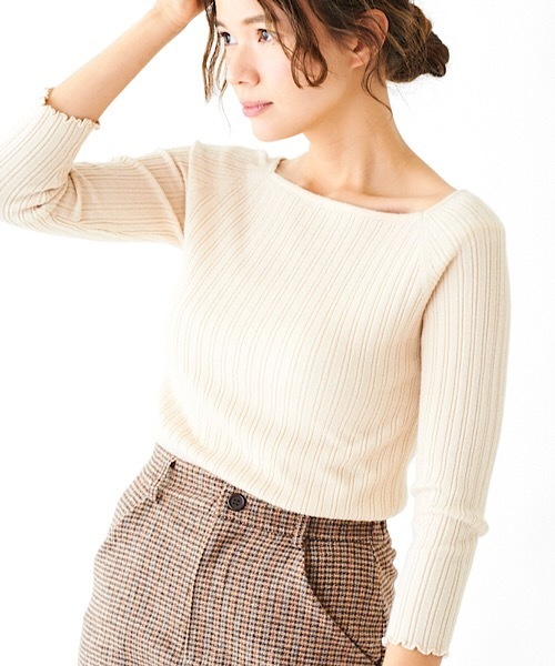 flower（フラワー）の「レディリブニット（Tシャツ/カットソー・レディース・ブラック/ブラウン/アイボリー・FREE）」の8枚目の写真