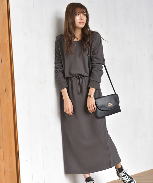 rps（アールピーエス）の「裏毛ブラウジングロングワンピース（ワンピース・レディース・チャコールグレー/ブラック/杢グレー・M）」の2枚目の写真